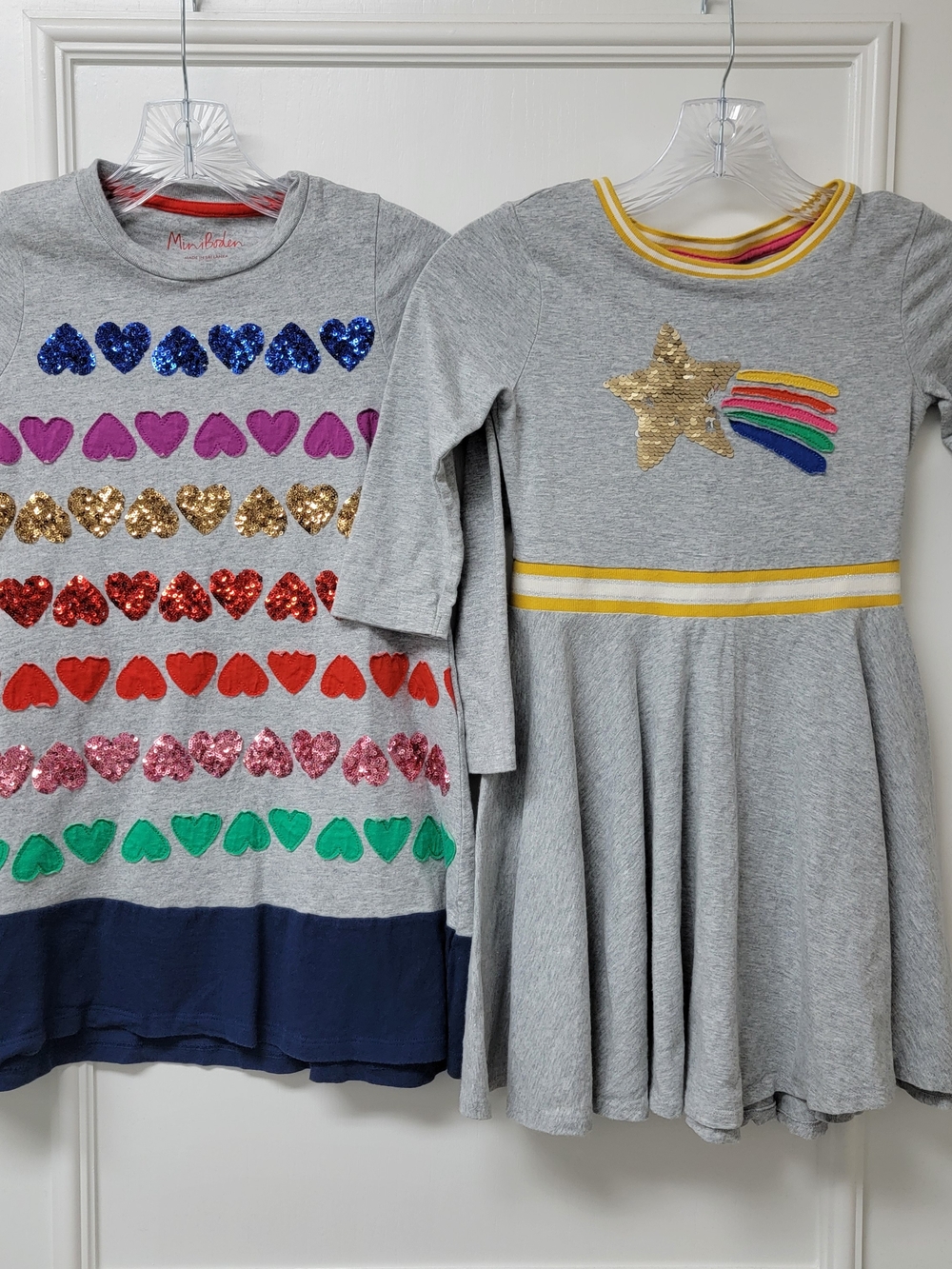 2 bundle Mini Boden Girls Rainbow Twirl Dress Sequins Patchwork Star 6-7Y